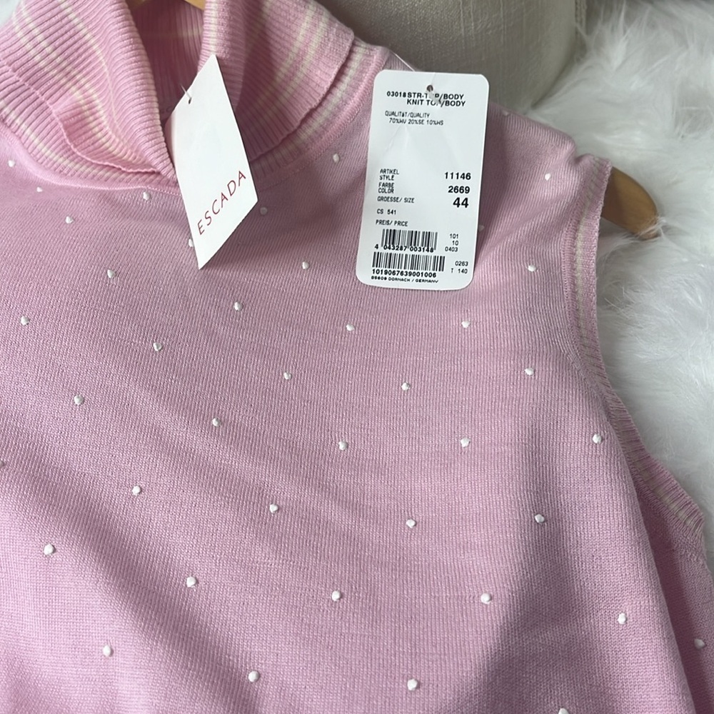 ESCADA PINK SILK CASHMERE WOOL POLKA DOT CARDIGAN SET VINTAGE - Picture 7 of 11
